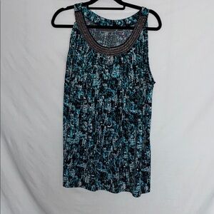 Avenue Black and Blue Patterned Tank Top